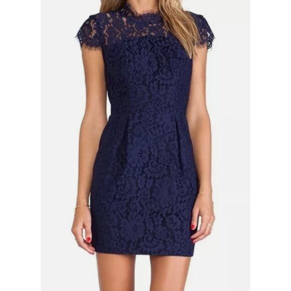 Keepsake Dress Mini Short Elegant Navy Lace Sheath Cocktail Sheath Large - Picture 3 of 12